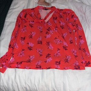Ann Taylor Red Floral Blouse